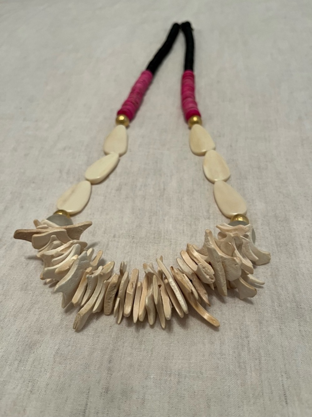 Handcrafted Natural Ivory Shell Statement Necklace - Pink Accent